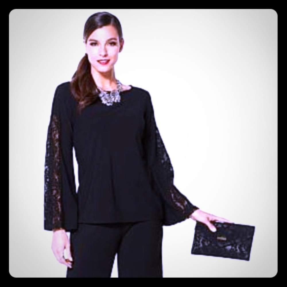 IMAN black lace bell sleeves top blouse